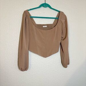 Abercrombie Long Sleeve Sweetheart Corset Top Puff Shoulder - Size M (BEIGE)